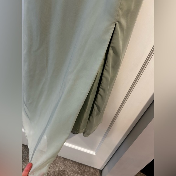 Azazie Sage Green Elegant Evening Gown with Tie Back in Teen Size 12 - Picture 6 of 13